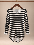 Divided by H&M Black & White Striped High-Low Long Sleeve Top - XS