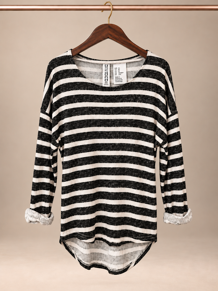 Divided by H&M Black & White Striped High-Low Long Sleeve Top - XS