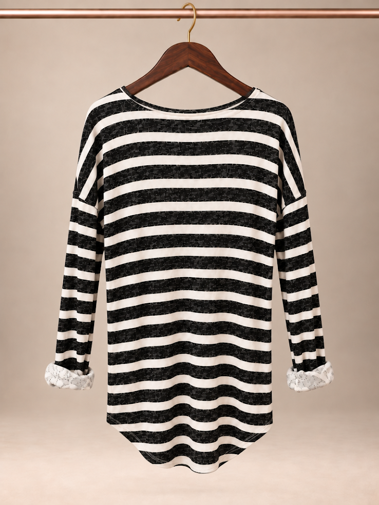 Divided by H&M Black & White Striped High-Low Long Sleeve Top - XS
