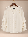 Alfani Cream Studded Embellished Tiered Ruffle Sleeve Blouse - PS