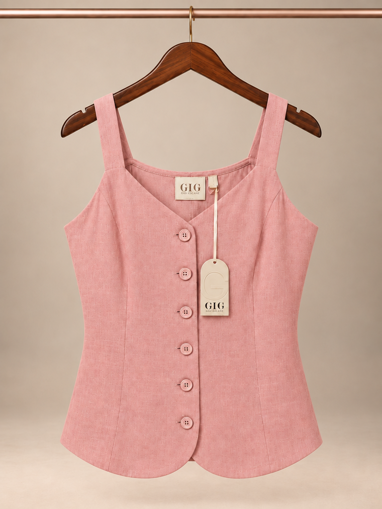 GIG Tailored High-Rise Button-Front Belted Linen-Blend Vest Top in Dusty Rose size large