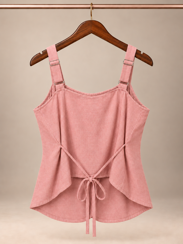 GIG Tailored High-Rise Button-Front Belted Linen-Blend Vest Top in Dusty Rose size large