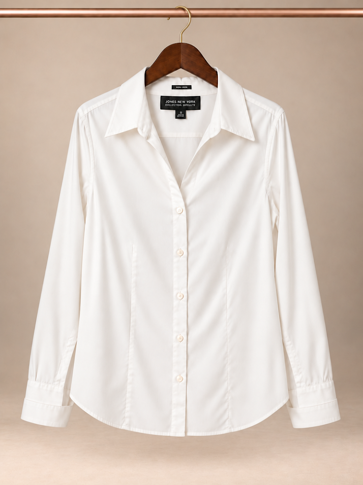 Jones New York Collection Non-Iron Tailored Princess Seam Button-Up Blouse size 10-P