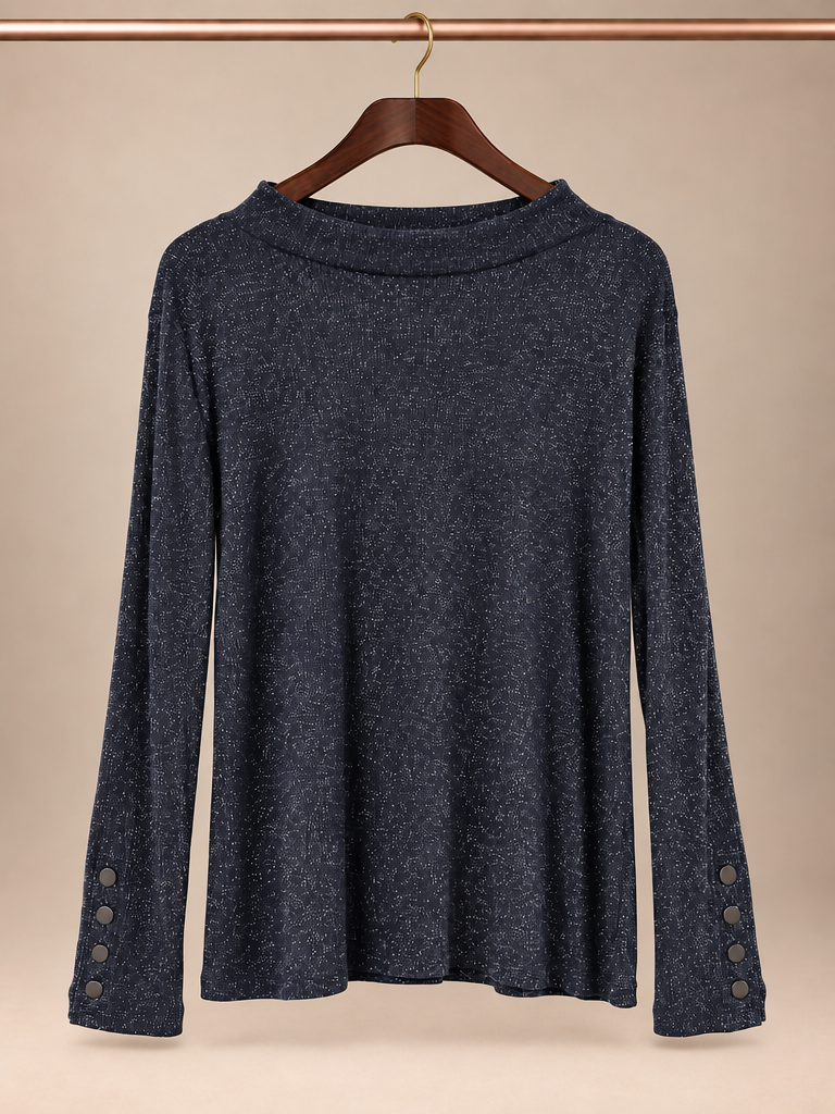 Violet & Roses Night Sky Glittery Mock Neck Sweater - XL
