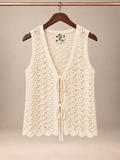 Hippie Rose Cream Boho Open Open-Knit Tie-Front Vest Sweater - S