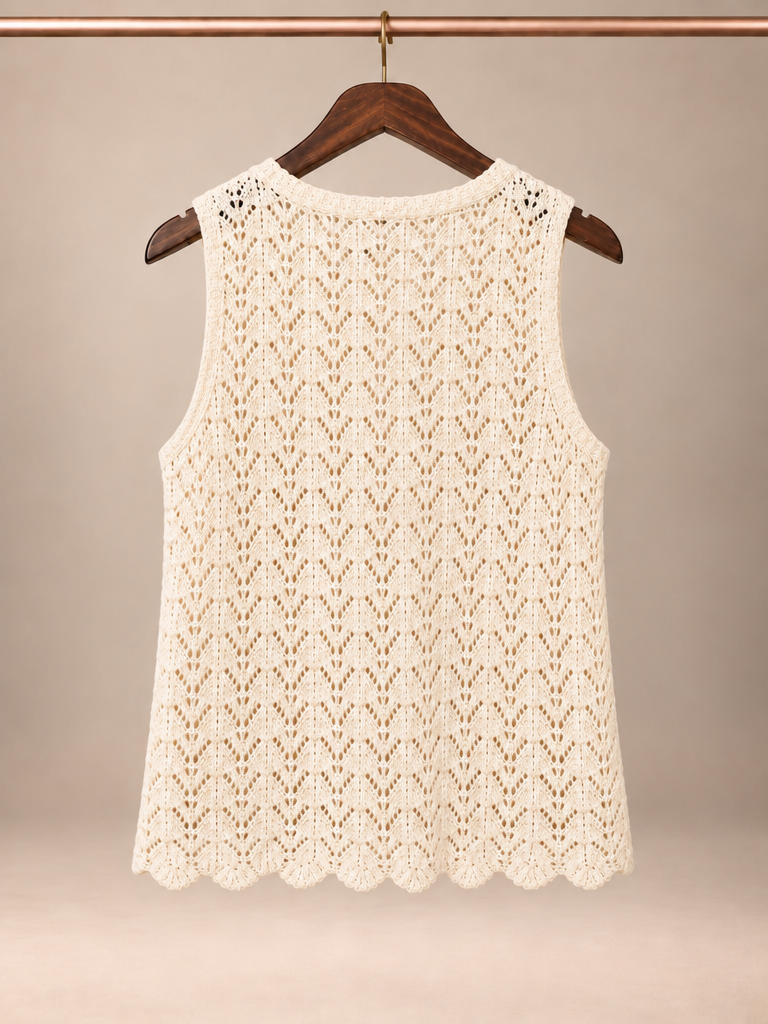 Hippie Rose Cream Boho Open Open-Knit Tie-Front Vest Sweater - S