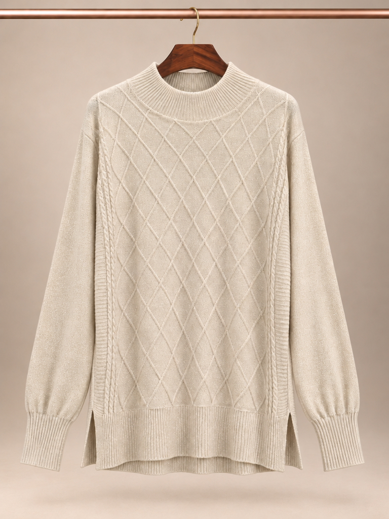Briggs Champagne Gold Metallic Shimmer Diamond Knit Sweater - L