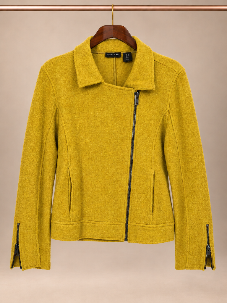 Tahari Boiled Wool Blend Asymmetrical Moto Jacket - L