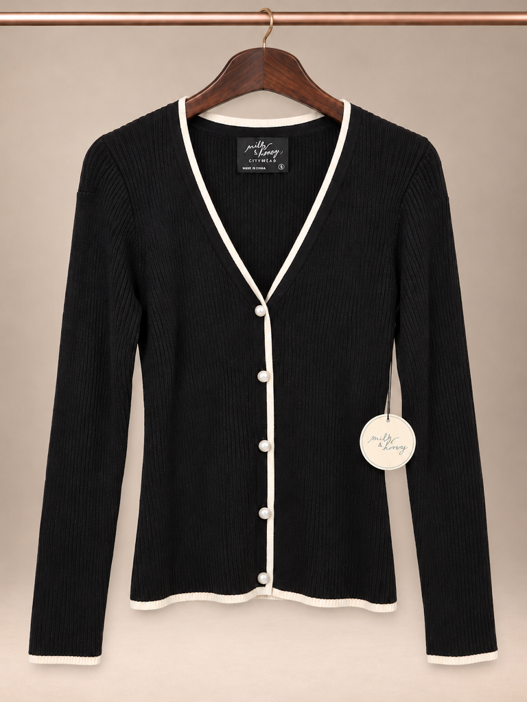 Milk & Honey Contrast Trim Pearl Button Cardigan - L