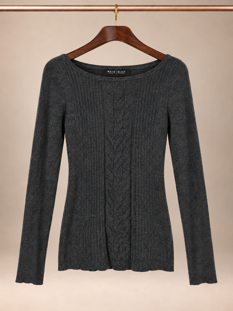 White House Black Market Charcoal Ribbed Cable Knit Boatneck Sweater - XS