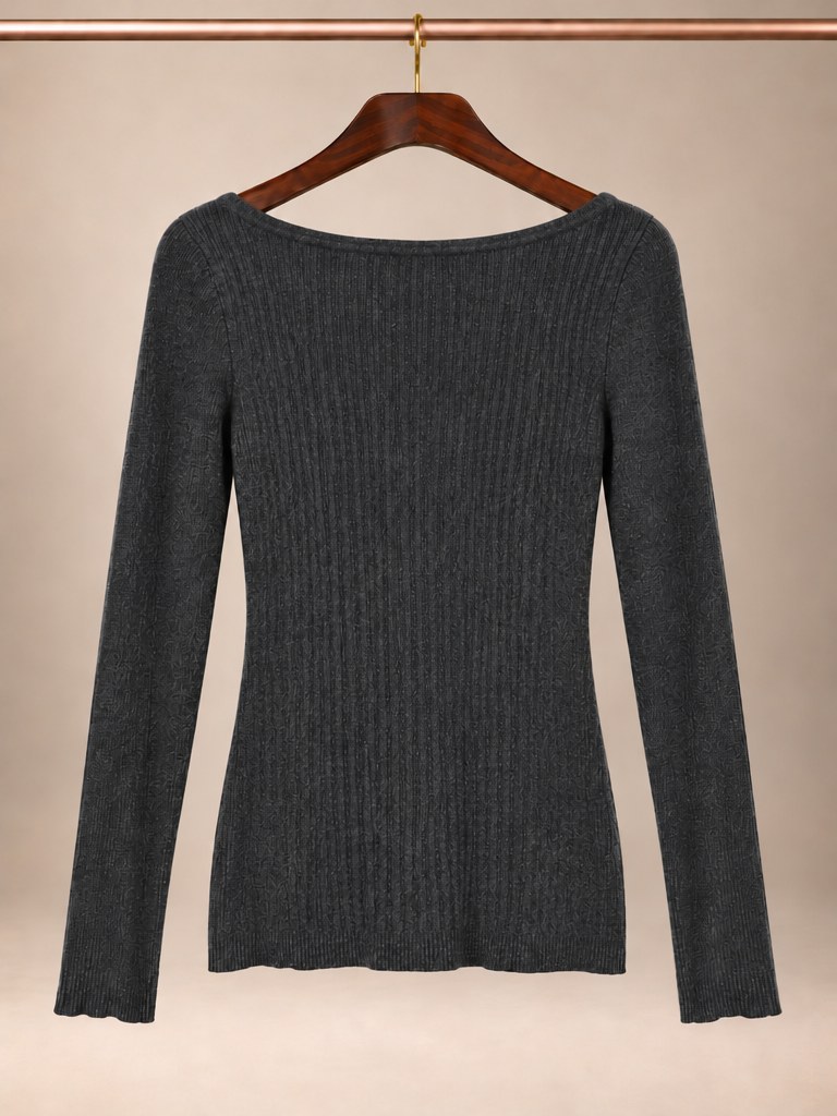 White House Black Market Charcoal Ribbed Cable Knit Boatneck Sweater - XS