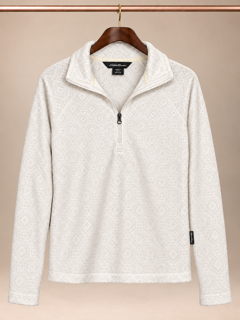 Eddie Bauer Ivory Embossed Geo Fleece Quarter-Zip Pullover - XS