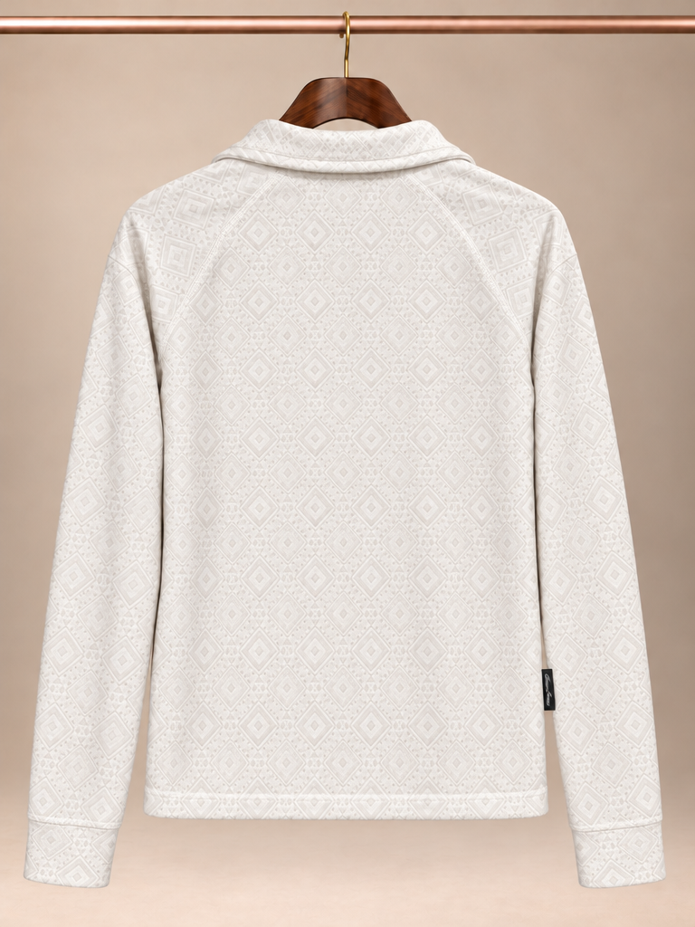 Eddie Bauer Ivory Embossed Geo Fleece Quarter-Zip Pullover - XS