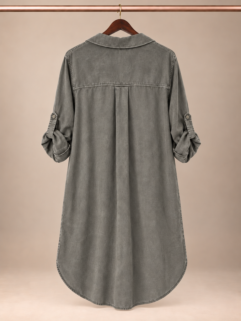 Bella Dahl Tencel A-Line Rolled-Tab Sleeve Shirt Dress - Large