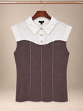 On Twelfth Colorblock Collared Rhinestone Button Knit Top - 2X
