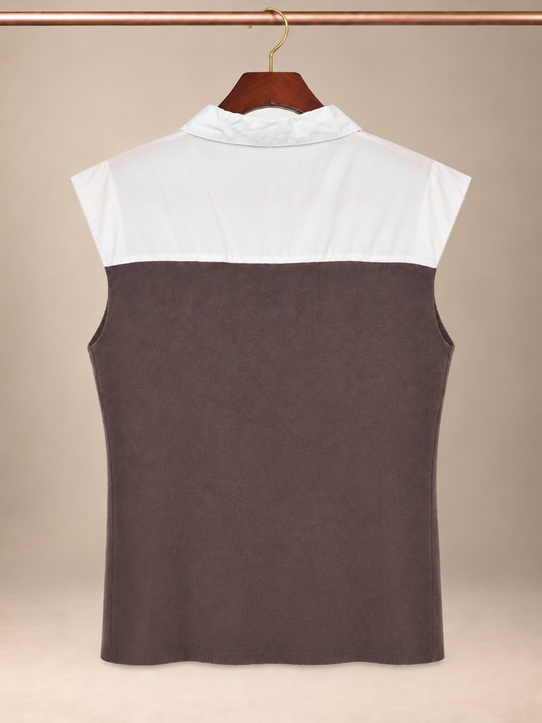 On Twelfth Colorblock Collared Rhinestone Button Knit Top - 2X