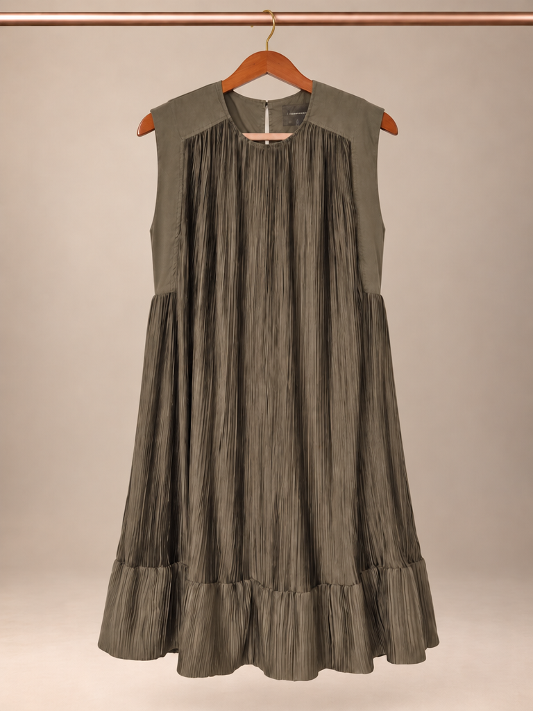 Anthropologie Textured Sleeveless Tiered Mini Dress in Olive Brown – Size Small