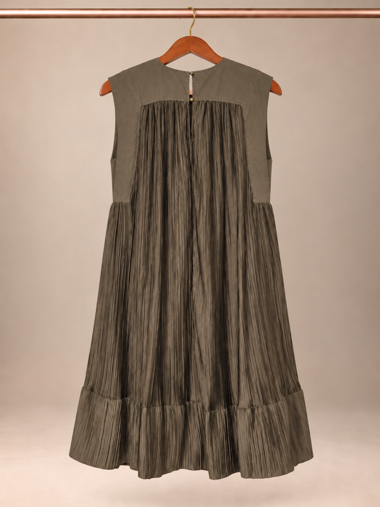 Anthropologie Textured Sleeveless Tiered Mini Dress in Olive Brown – Size Small