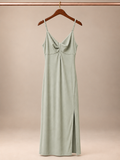 Poof New York Ribbed Twist-Front Cami Maxi Dress with Side Slit - Sage Green (Medium)