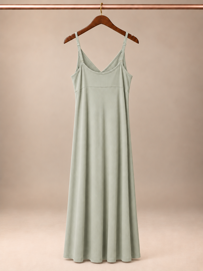 Poof New York Ribbed Twist-Front Cami Maxi Dress with Side Slit - Sage Green (Medium)