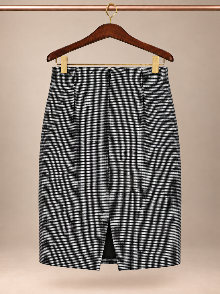 H&M Asymmetric Mock Wrap Grommet Tie Houndstooth Pencil Skirt - Size 10