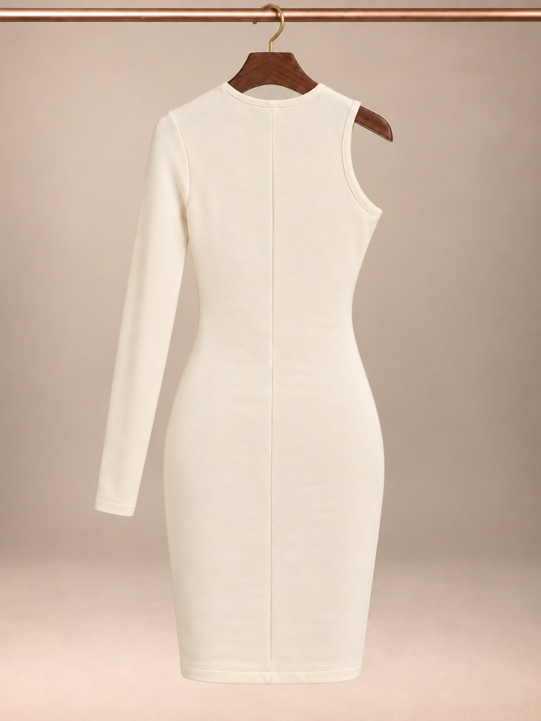 Abercrombie & Fitch Ivory Asymmetrical One-Shoulder Cutout Mini Dress - S