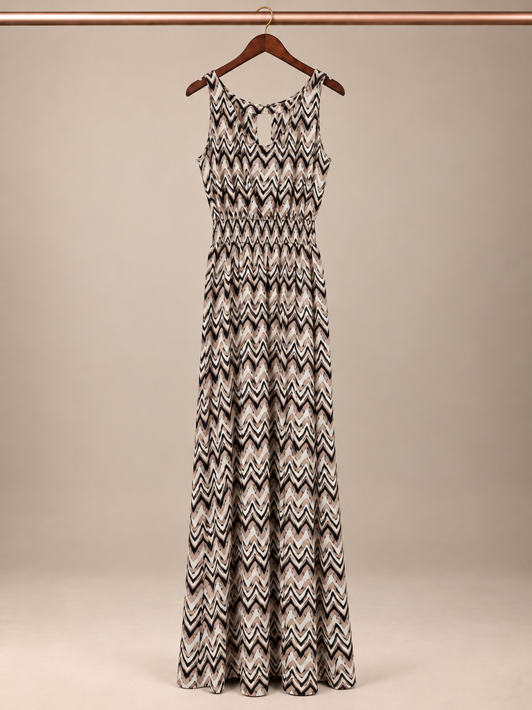 Soma Black & Tan Chevron Striped Sleeveless Maxi Dress - S