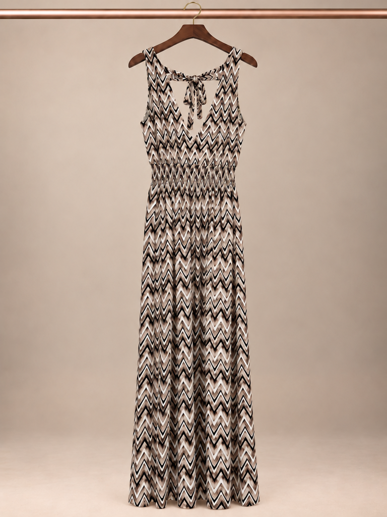 Soma Black & Tan Chevron Striped Sleeveless Maxi Dress - S