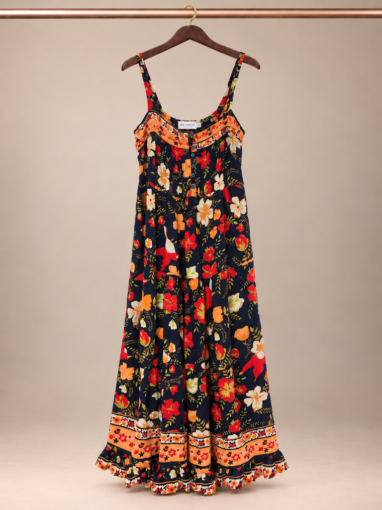 Sea Lustre Navy Bold Floral Smocked Button-Front Maxi Dress - S/M
