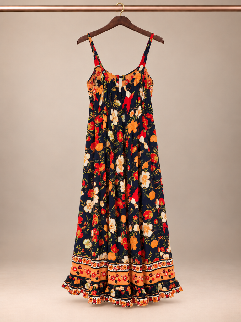 Sea Lustre Navy Bold Floral Smocked Button-Front Maxi Dress - S/M