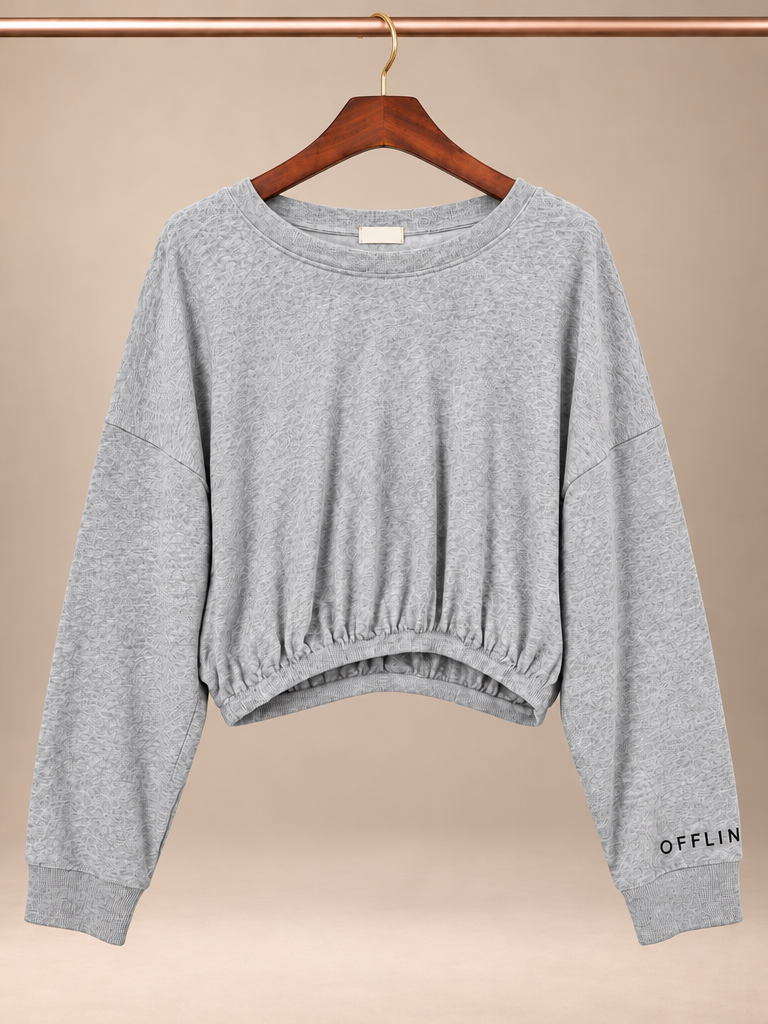 OFFLINE by Aerie Gray Cropped Cinch Waist Crew neck Sweatshirt -Size large