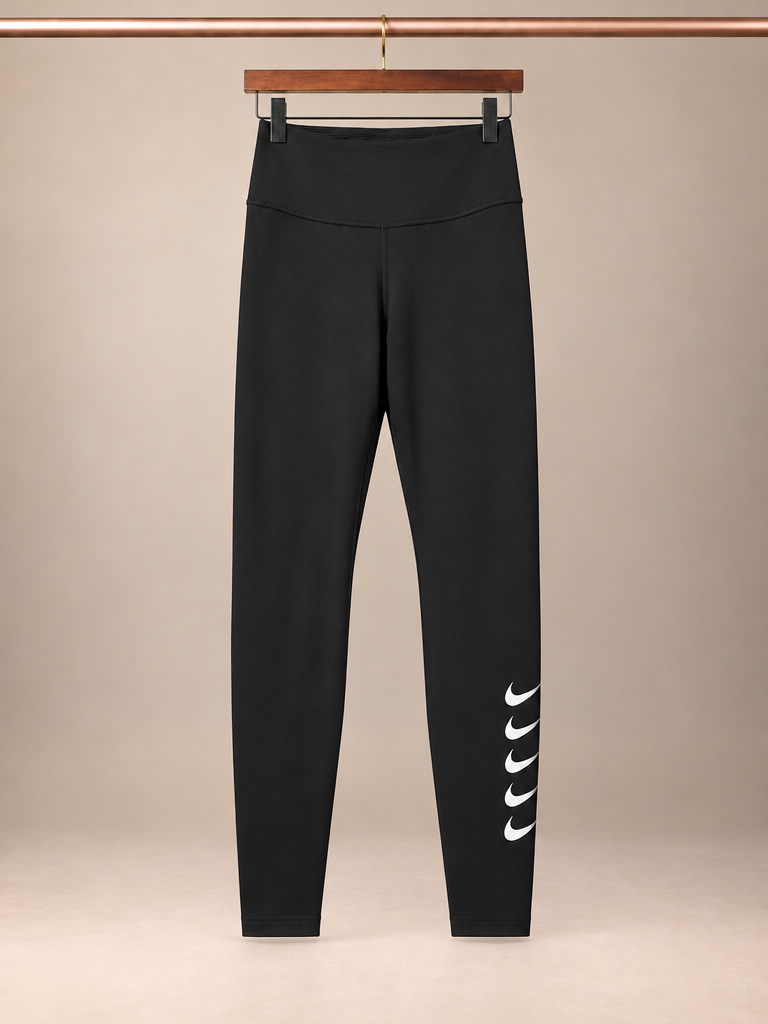 Nike Dri-FIT Swoosh Run Mid-Rise 7/8 Running Leggings – Black Stacked Mini Logo -Small NWOT