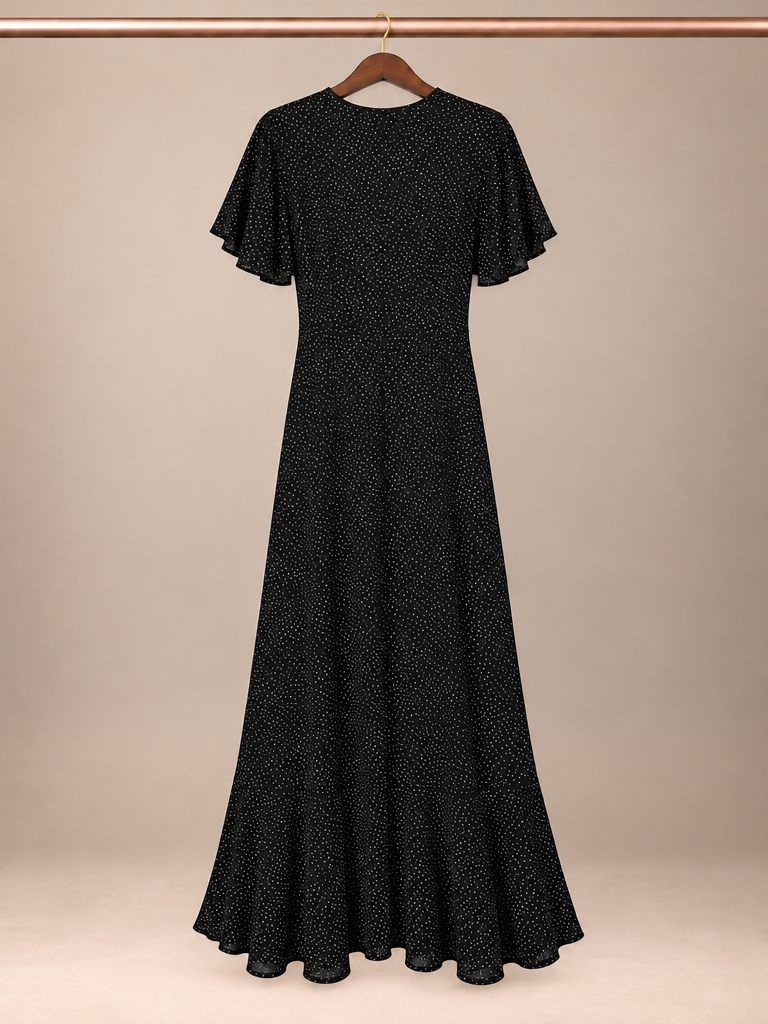 Express High-Rise Button-Front Flutter-Sleeve Ruffle Maxi Dress size- small