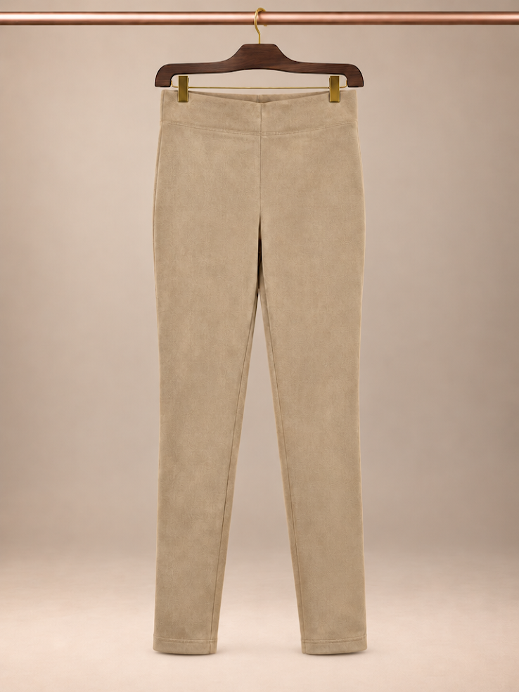 Max Studio High-Rise Faux-Suede Pull-On Skinny Trouser Leggings in Camel size small