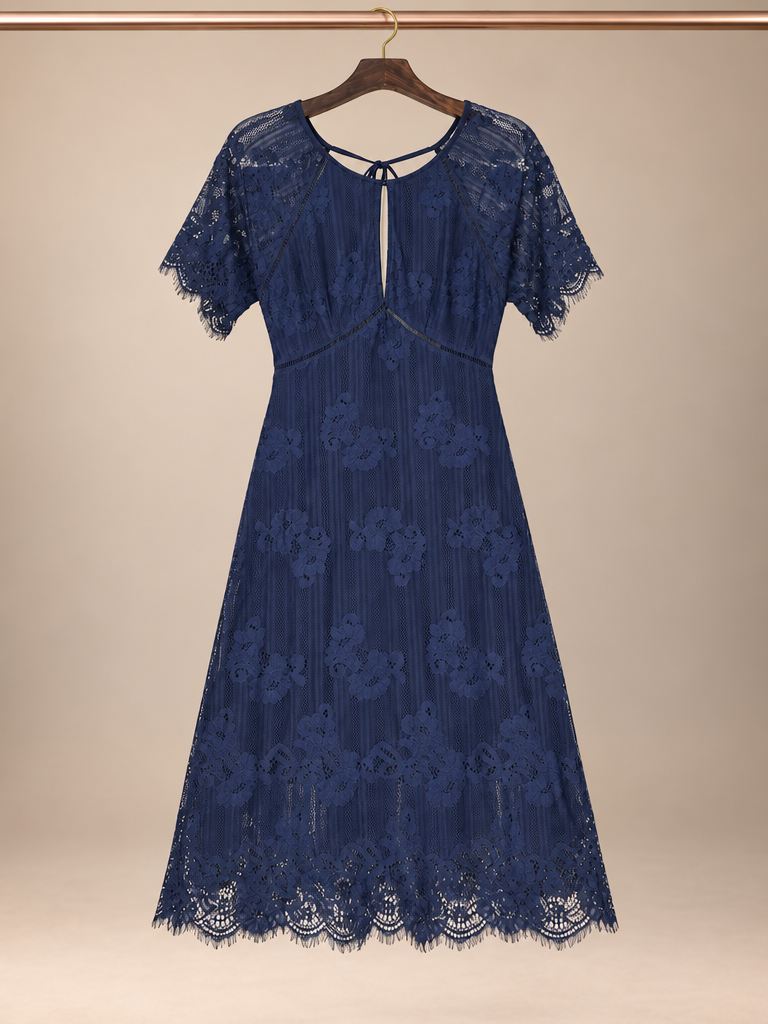 ASTR the Label Navy Blue Floral Lace Open Back Midi Dress size - Medium