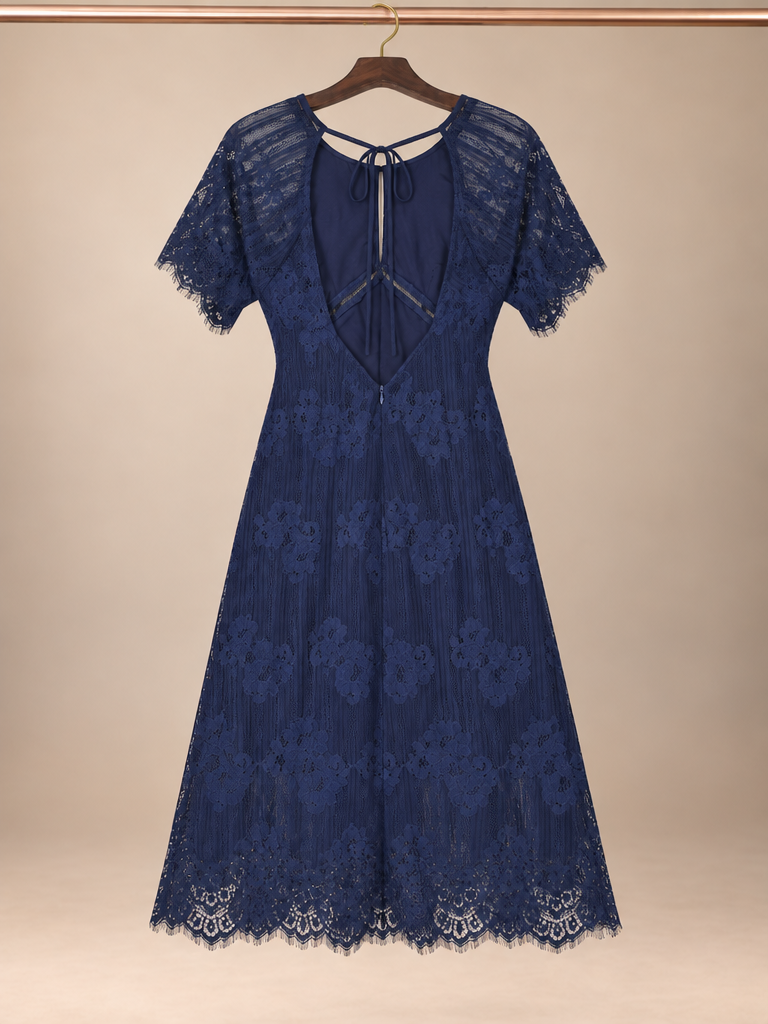 ASTR the Label Navy Blue Floral Lace Open Back Midi Dress size - Medium