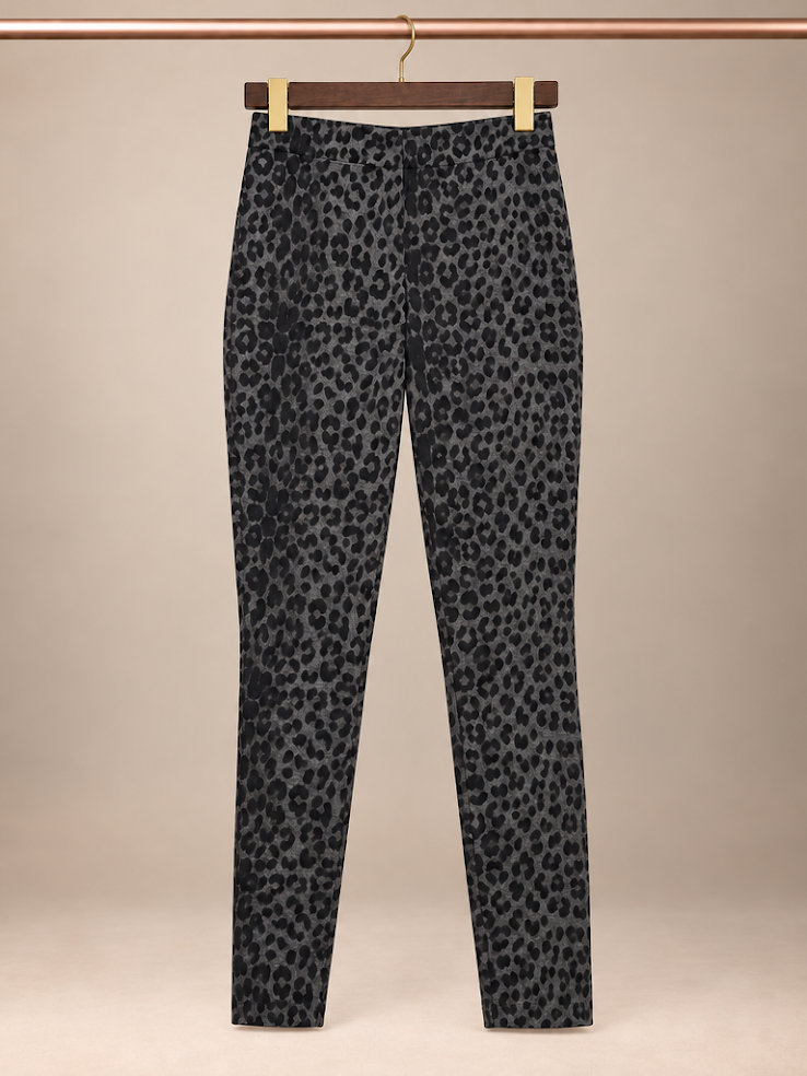 Boston Proper High-Rise Slim-Fit Leopard Print Trouser Pants - Size XS
