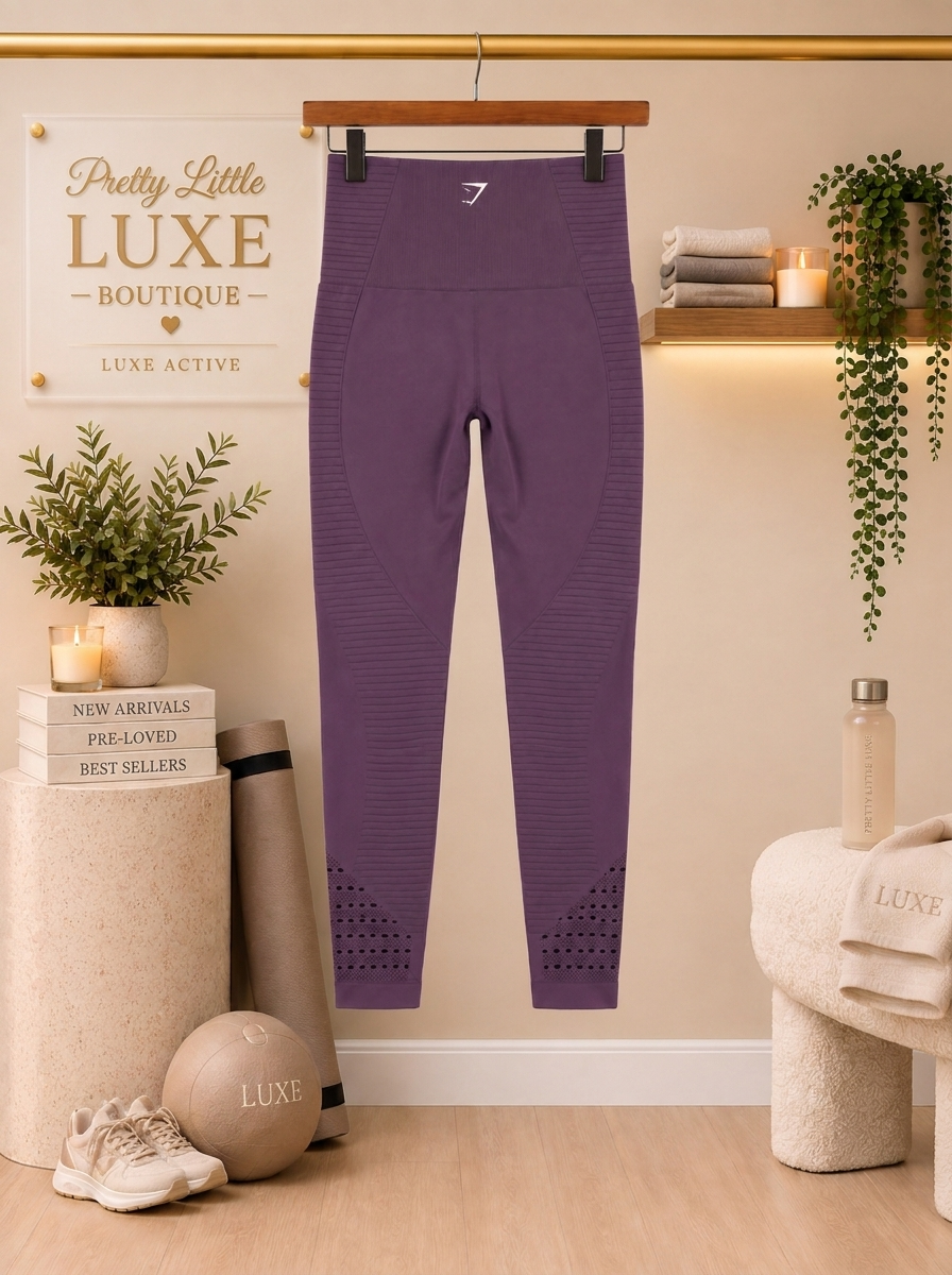 Gymshark Energy Seamless High-Waisted Leggings – Beet Dark Purple Ribbed Gym Small