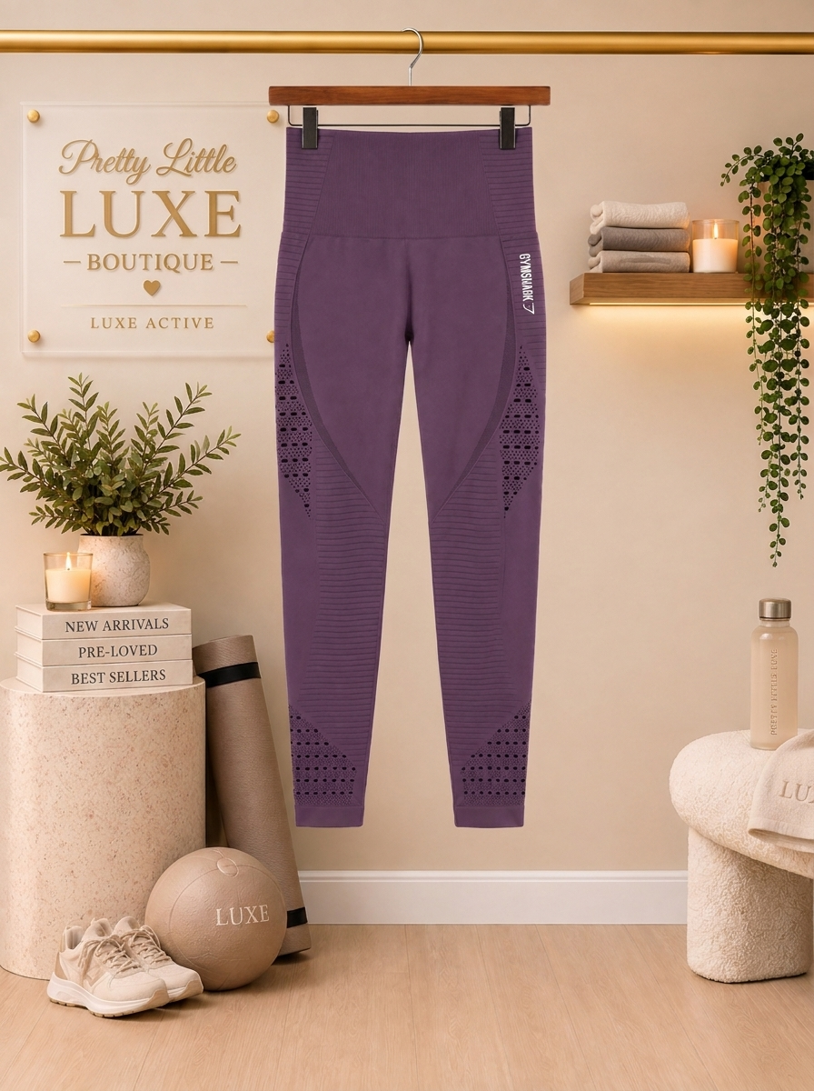 Gymshark Energy Seamless High-Waisted Leggings – Beet Dark Purple Ribbed Gym Small