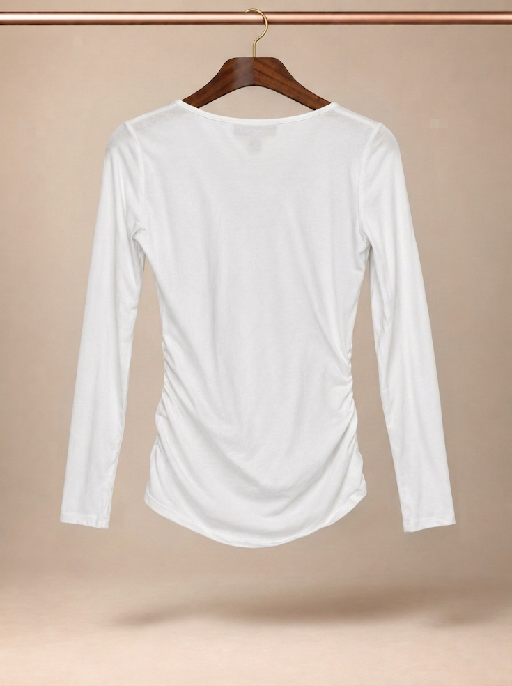 Michael Kors White Ruched Gold Zipper Long Sleeve Top - M