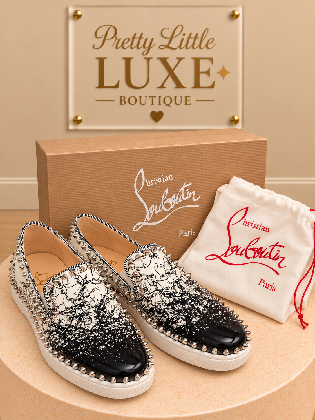 Christian Louboutin Pik Boat Degraloubi Graffiti Patent Spiked Slip-On Sneakers Women's Size 9.5 (Euro 39.5)