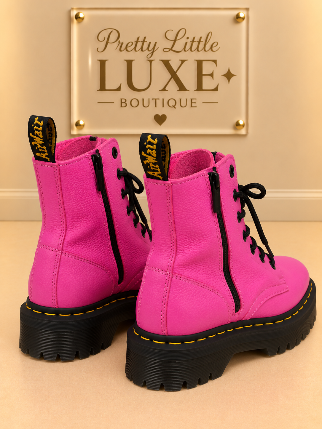 Dr. Martens Jadon Milled Nappa Leather Platform Combat Boots in Hot Pink size-9