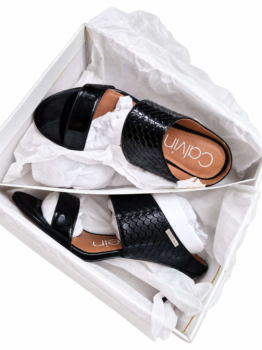 Calvin Klein Cecily Black Croc-Embossed Heeled Sandal Mules - 7