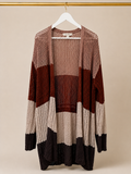 Linda Anderson Open Knit Colorblock Long Duster Cardigan Sweater - Rust Neutral (Large)