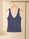 V-Neck Ribbed Tank Top - Blue -Small