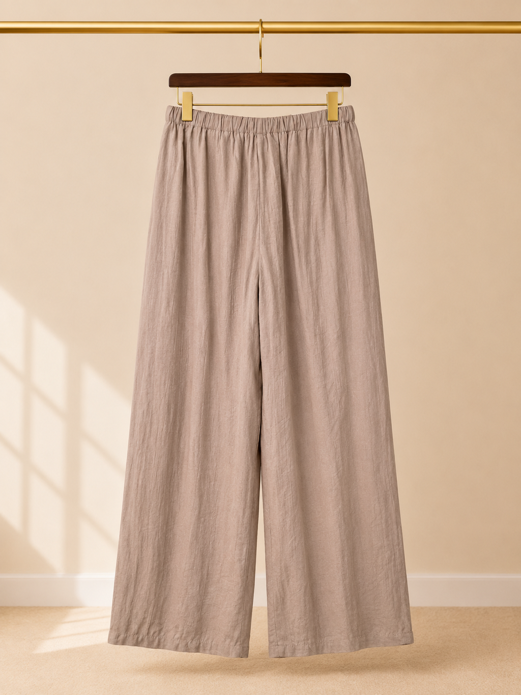 SHEIN High Rise Linen Blend Wide Leg Pants Taupe Beige Drawstring-Size XS/2