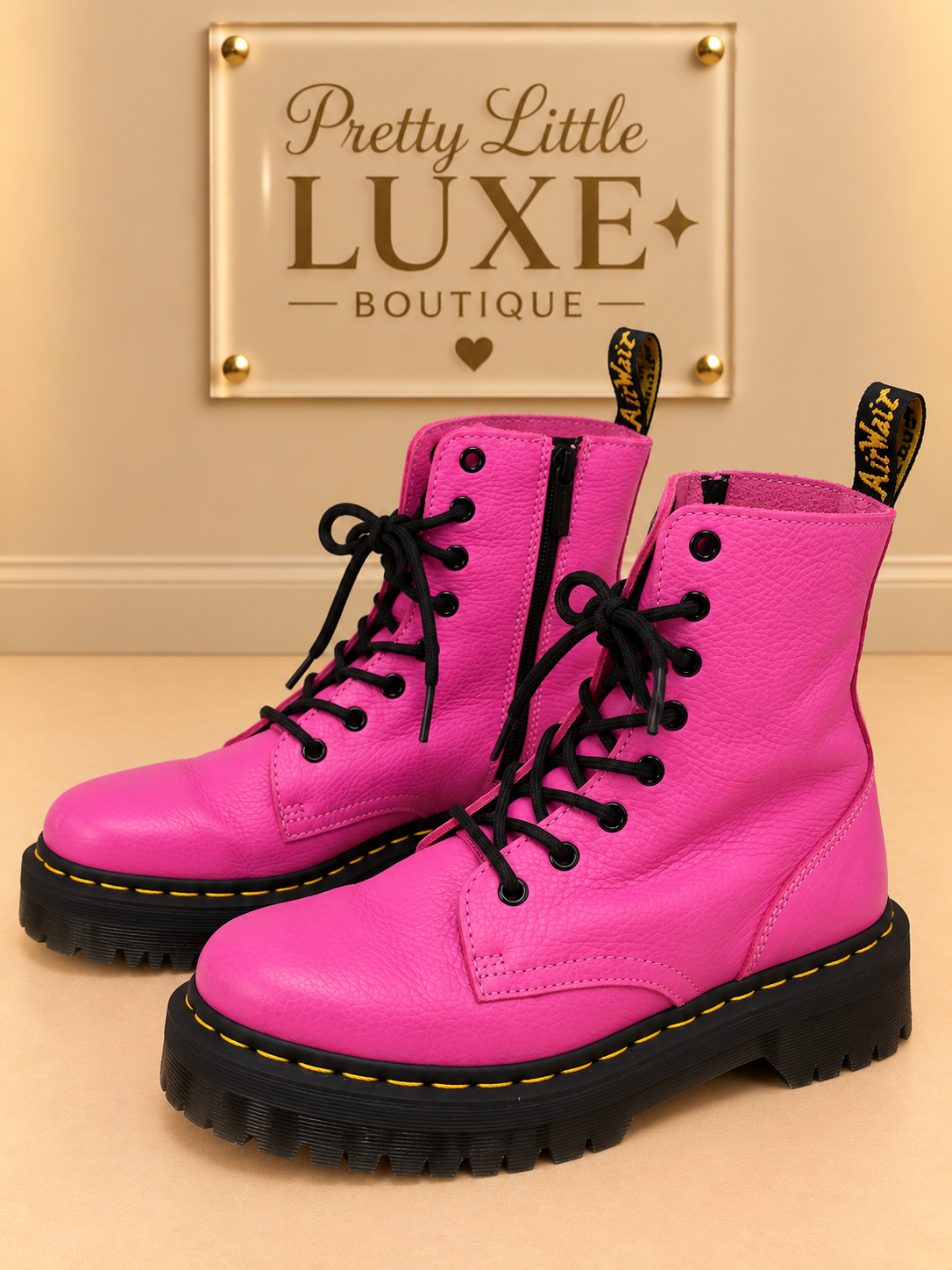 Dr. Martens Jadon Milled Nappa Leather Platform Combat Boots in Hot Pink size-9