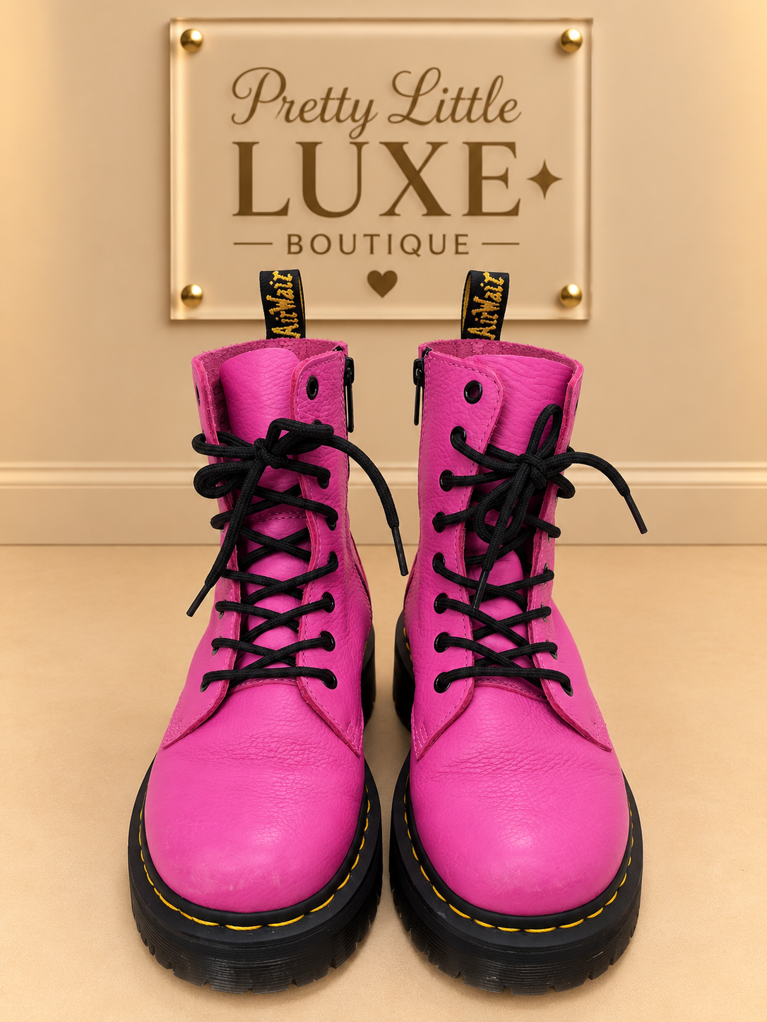 Dr. Martens Jadon Milled Nappa Leather Platform Combat Boots in Hot Pink size-9