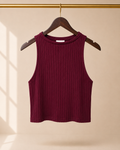 Phanuel Ribbed High Neck Sleeveless Tank Top - Maroon Burgundy- (Small)